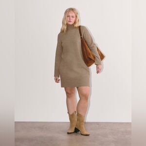 Everlane Brown Turtleneck Sweater Dress Size M Wool Blend Midi Cozy